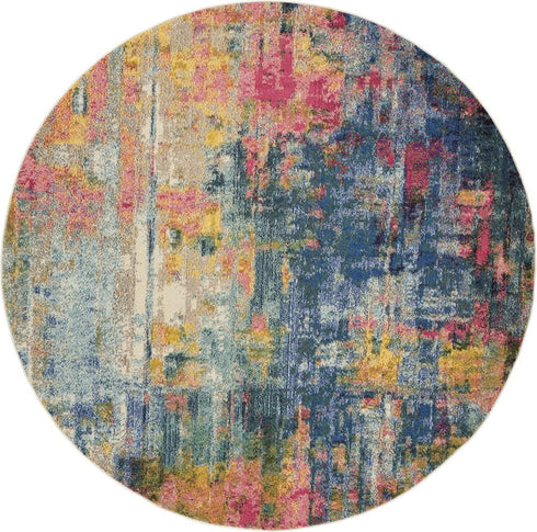 2' X 6' Blue And Yellow Abstract Power Loom Non Skid Area Rug